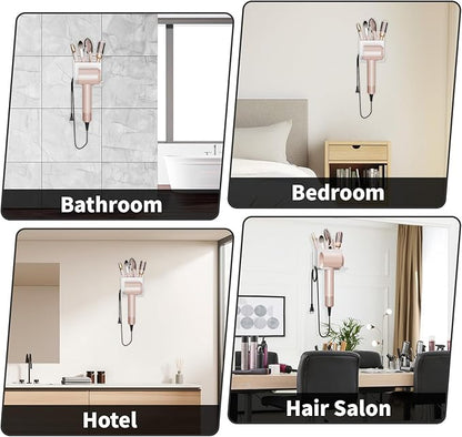 MAYZOLOP Hair Dryer Holder Wall Mounted, Hair Tools Organizer, Bathroom Space-Saving Blow Dryer Organizer Curling Irons Storage Wall Mounted White (Self-Adhesive and Drilling)