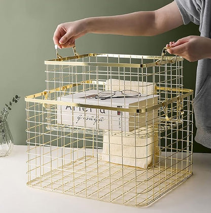 Set of 3 Nested Wire Basket Trays for Storage and Organizing (Gold)
