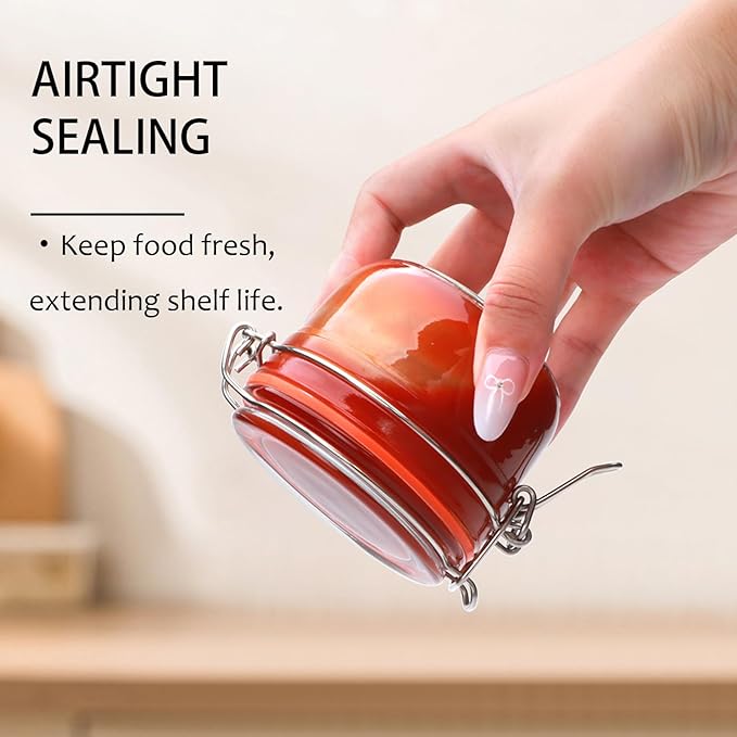 Flrolove 5 oz Glass Jars with Airtight Lid,Small Leak Proof Rubber Gasket Glass Canisters,Glass Food Storage Container for Kitchen,Jam,Spice, Cereal, Beans,Cookies