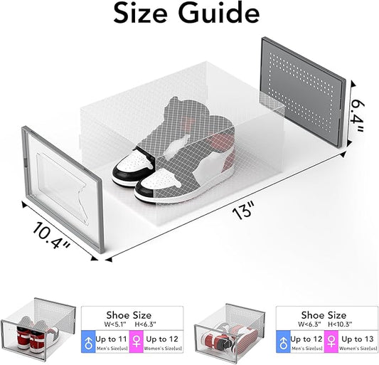 Foluck X-Large Shoe Storage Box, 15 Pack Clear Plastic Stackable Shoe Organizer for Closet, Interlocking Design Shoe Container Bins for Sneakers, Foldable Shoe Rack with Lids, Gray