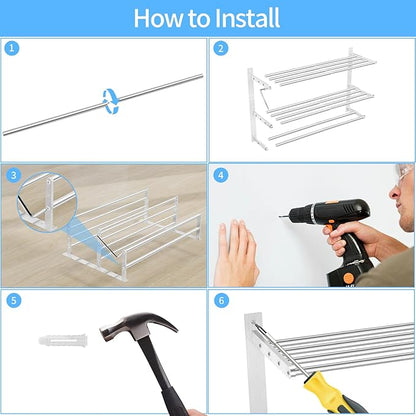 Bathroom Towel Rack 24", 3 Tier Towel Racks for Bathroom Wall Mounted, Bathroom Shelf with Double Towel Bar, Stainless Steel Towel Storage for Bathroom Lavatory Towel Holder Hanger, Brushed Nickel