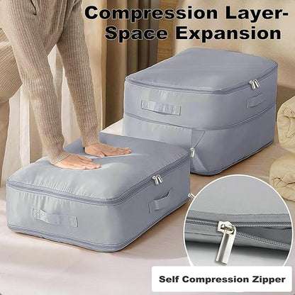 Ultra Space Saving Self Compression Organizer, Large Capacity Storage Bag, Thick Satin Fabric Heavy Duty Bags for Comforters Blankets Bedding Duvet (Gray, Large, 21x17x12in)