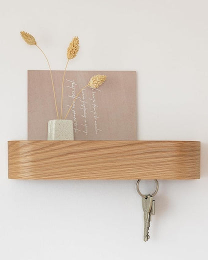 Kazai.® Key Holder 'Toke' | Minimalist Key Hook Design from Berlin | Modern Key Holder Wall Mount with Wooden Shelf | Key Rack for Wall as Entryway Organizer | Oak