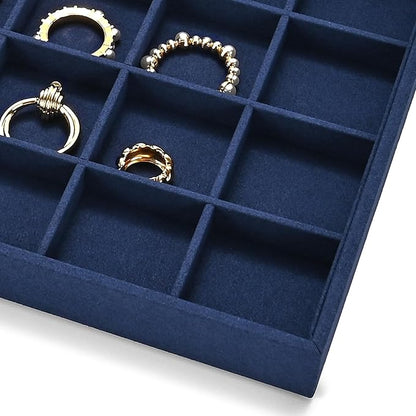 24 Grids Jewelry Tray Earring Organizer Tray Microfiber Jewelry Display Tray Ring Earrings Holder Trays Jewelry Drawer Organizer for Ring Earrings Holder Storage Display Tray