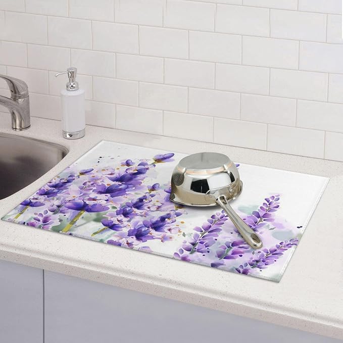 Absorbent Dish Drying Mat For Kitchen Counter, Lavender Microfiber Dish Drying Pad, Kitchen Gadgets For Easy Clean Multi-Use