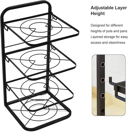 Miskall Pot Rack Organizers, 4 Tiers Pots and Pans Organizer for Kitchen Organization & Storage, Pan Rack for Kitchen, Lid Organizer for Pots and Pans