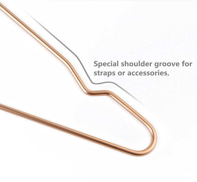 Better to U 17 Inch Metal Clothes Hanger 20 pack, 4.0mm Heavy Duty Shirt Blouse Hanger for Coat Suit Bridal Boutique, Space Saving Slim Wire Hanger for Camisole Trousers Wedding Dress（Matte Rose Gold）