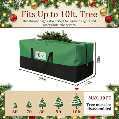 Christmas Tree Storage Bag, Fits Up 10-12 Ft Tall Artificial Trees-Heavy Duty Holiday Storage Box with Durable Reinforced Handles & Transparent Pocket- 600D Oxford Tree Storage Container, Green