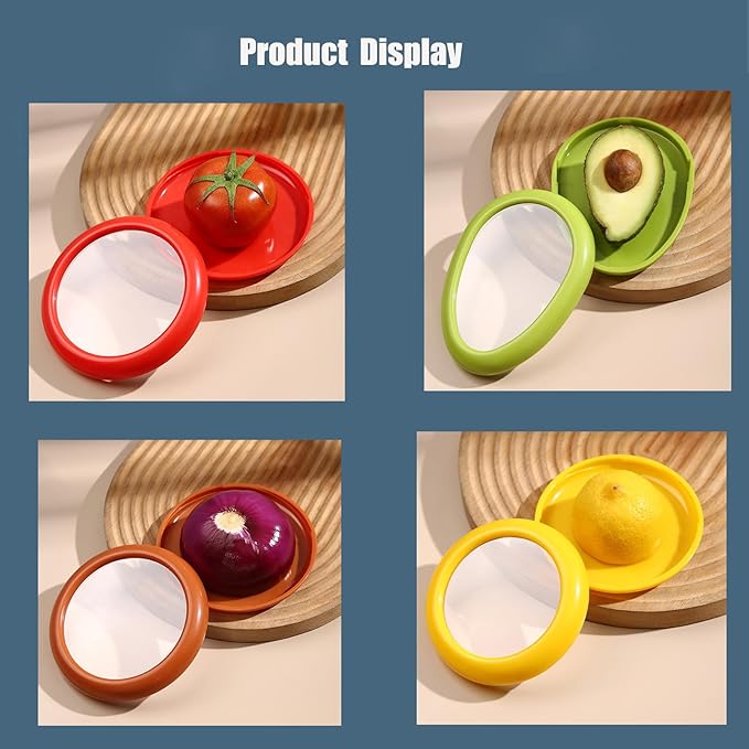 4PC Silicone Fruit and Vegetable Storage Containers Set for Fridge, Reusable Holder For Food Storage, Fresh Stretch Pods For Food Saver, Onion Storage Container, Tomato Saver,and Lemon Holder