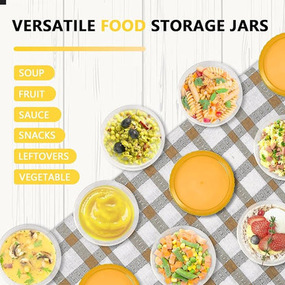 Slomg 10 Pack 16 oz Freezer Storage Containers with Yellow Twist Top Lids, Small Plastic Food Storage Soup Meal Prep Containers, Leakproof Overnight Quart Containers for Lunch Leftover Fruit Salad Oat