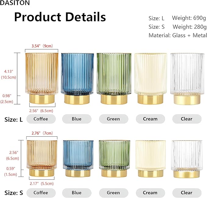 DASITON Makeup Brush holder Organizer,Crystal Cosmetic Makeup Brush Glass Brushes Storage Holder, Vintage Make Up Brush Cup Pen Pencil Holder striped vase(Clear L)