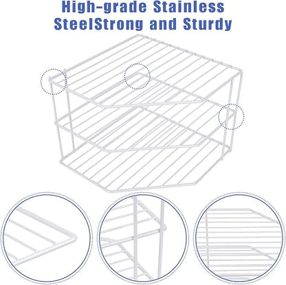 3-Tier Corner Shelf Counter and Cabinet Organizer - Steel Metal Wire - Rust Resistant - Plates, Dishes, Cabinet & Pantry Organizer - Kitchen Organization (10 x 7.5 Inch)(White)