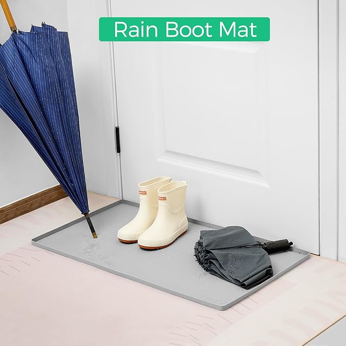 TRZZ Silicone Waterproof Under Sink Mat 34" x 19", Drip Tray and Cabinet Liner for Kitchen and Bathroom, Prevents Water Damage and Organizes Cabinets (Light Blue)