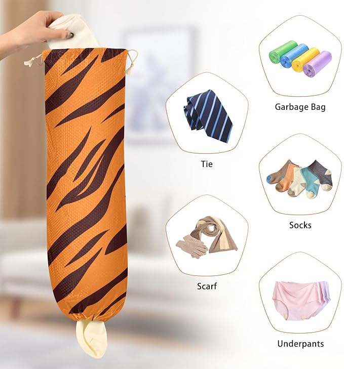 1 PC Plastic Bag Holder Wall Mount Grocery Bag Holder Shopping Bag Trash Bag Storage Organizer Dispenser for Kitchen Closet 22 x 9 Inch Tiger Skin Print