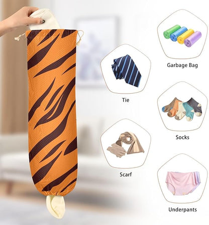 1 PC Plastic Bag Holder Wall Mount Grocery Bag Holder Shopping Bag Trash Bag Storage Organizer Dispenser for Kitchen Closet 22 x 9 Inch Tiger Skin Print