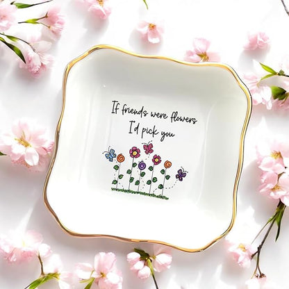 HatafaFurni Gift for Friend, Ring Dish for Her Women Girl Sister Friend, Ceramic Jewelry Dish, Jewelry Holder, Trinket Tray, Friendship Gift, Soul Sitser Present, If Friends were Flowers I Pick You