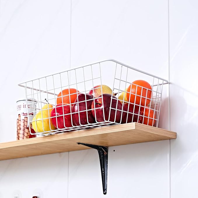 14" Upright Freezer Storage Baskets, White Wire Storage Bins Large Bakset for Freezer, Pantry, Bathroom Organizing, Set of 4