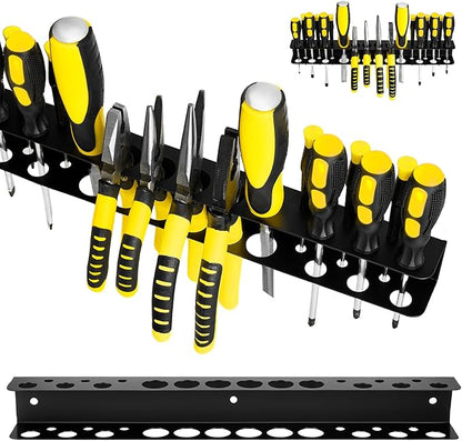 Screwdriver Organizer, Pliers Rack, Heavy Duty Wall Mounted Tool Storage Rack, Hand Tools Organizer, Metal Storage Rack for Garage Workshop Workbench Tool Chest Cart, Black Color 15.75 Inch(2 packs)