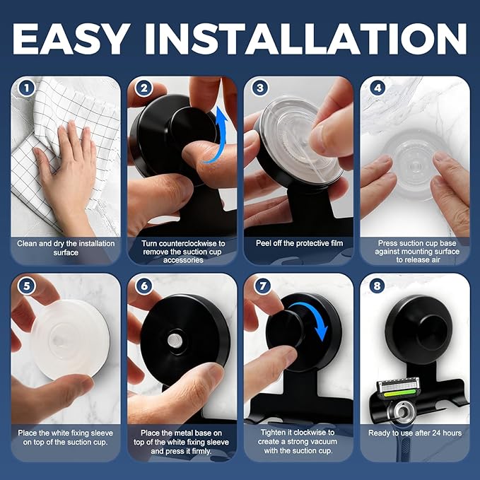 WingWider Suction Cup Razor Holder for Shower,Heavy-Duty 7KG Suction Hooks for Razor,Towel,Loofah,Removable Damage-Free Metal Shower Hook,Shaver Holder,2 Pack(Matte Black)