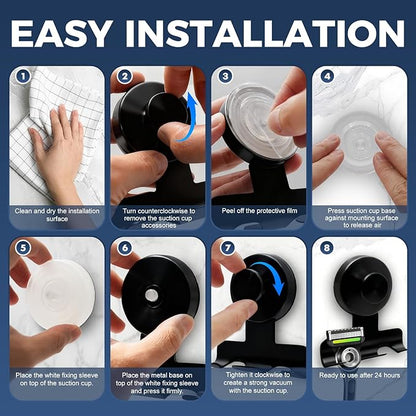 WingWider Suction Cup Razor Holder for Shower,Heavy-Duty 7KG Suction Hooks for Razor,Towel,Loofah,Removable Damage-Free Metal Shower Hook,Shaver Holder,2 Pack(Matte Black)