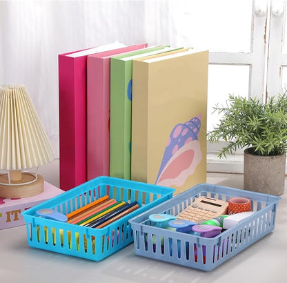 Wenqik Set of 12 Plastic Baskets for Organizing 10.24 x 6.5 x 2.36 Inch Rectangular Trays Plastic Organizer Bins Rectangle for Desk Organization (Multi Color)