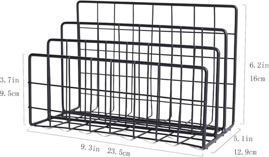 Metal File Organizer, 3 Vertical Sections, Desktop Paper/Mail/Letter/Record Holder, File Folder Holder Stand Rack Sorter for Office Desk Organization and accessories & supplies (Black)