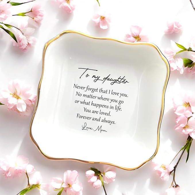 To My Daughter Gift, Ceramic Ring Dish For Girl Bride From Mom, Jewelry Dish, Trinket Tray, Daughter Birthday Gift, Daughter Present, Wedding Gift, Mother And Daughter, Daughter In Law Gift…