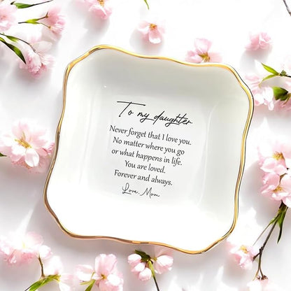 To My Daughter Gift, Ceramic Ring Dish For Girl Bride From Mom, Jewelry Dish, Trinket Tray, Daughter Birthday Gift, Daughter Present, Wedding Gift, Mother And Daughter, Daughter In Law Gift…