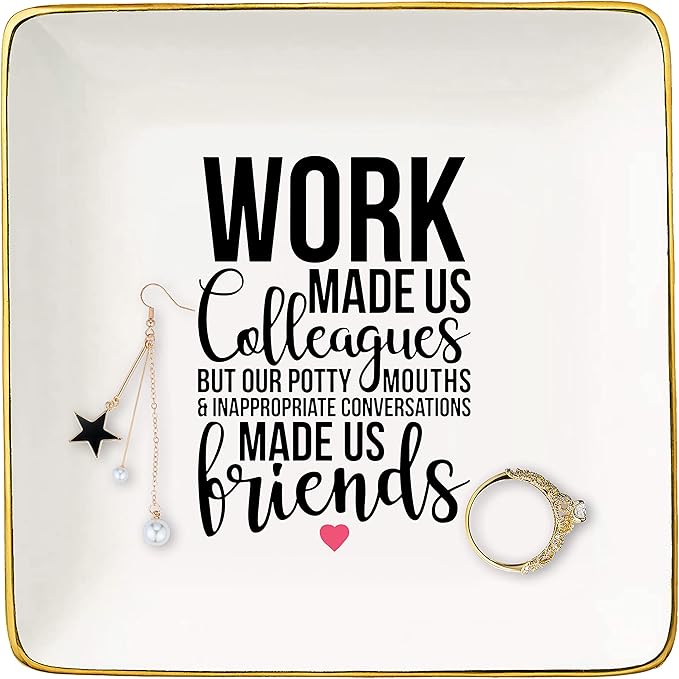 Coworker Leaving Farewell Going Away Gifts for Colleagues-New Job,Good Bye Gifts for Boss,Women,Her,Friends-Ceramic Jewelry Holder Ring Dish Trinket Tray - Work Made Us Colleagues