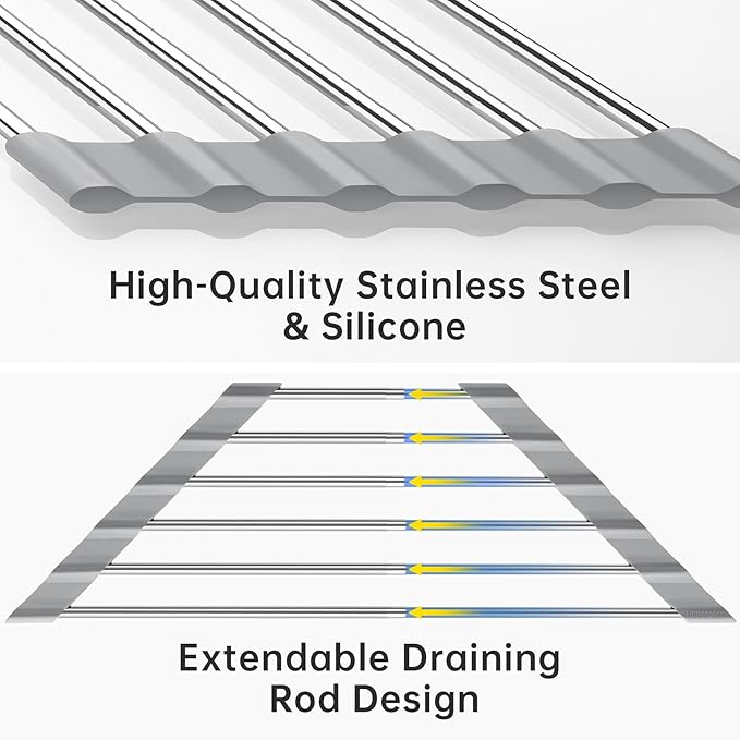 Tomorotec Adjustable Triangle Dish Drying Rack, Foldable Stainless Steel Over The Sink Kitchen Drainer Caddy Organizer Storage Shelf Holder, Corner Sink Caddy, Kitchen Sink Caddy (Gray)