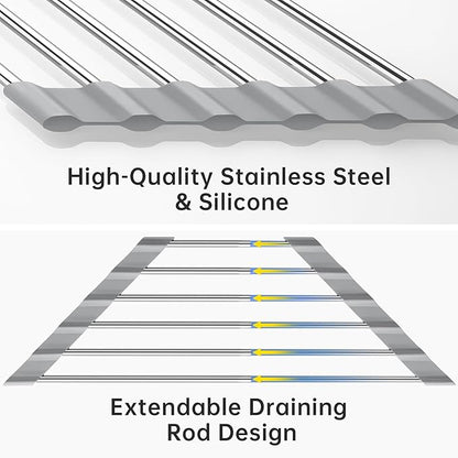 Tomorotec Adjustable Triangle Dish Drying Rack, Foldable Stainless Steel Over The Sink Kitchen Drainer Caddy Organizer Storage Shelf Holder, Corner Sink Caddy, Kitchen Sink Caddy (Gray)