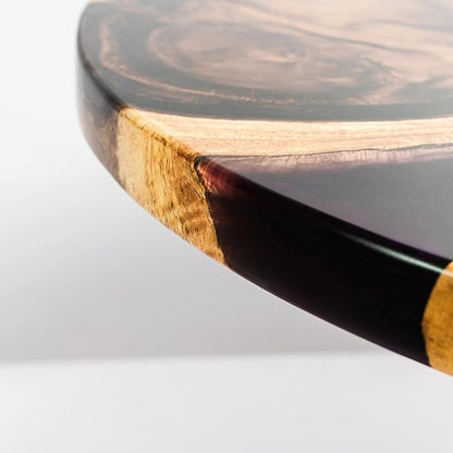 Handmade 16" Wood and Epoxy Resin Lazy Susan, Turntable for Kitchen Countertop, Rotating Display Stand, Round Wooden Platter, Organizer and Storage for Dining Table (Clear Purple)