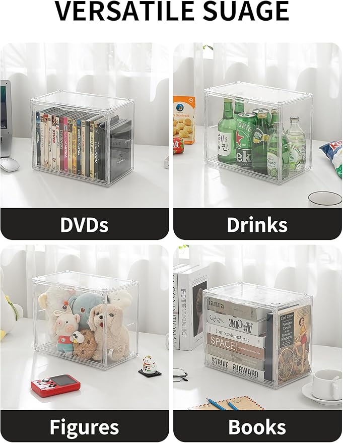 Beveetio Acrylic 2-Pack DVD Storage Box, Stackable DVD Case Holder Organizer With Door, Clear CD Storage Box For CDs, Blu Ray, Discs, Video Games, Holds Up to 34 Cases