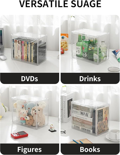 Beveetio Acrylic 2-Pack DVD Storage Box, Stackable DVD Case Holder Organizer With Door, Clear CD Storage Box For CDs, Blu Ray, Discs, Video Games, Holds Up to 34 Cases