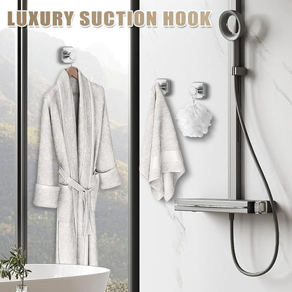 Fenas No-Drill Reusable Suction Cup Hooks, 2-Pack Brushed Nickel – Towel, Robe, Loofah, Coat Hook for Glass, Mirror, Tile, Shower, Bathroom, Kitchen & Metal (Smooth, Non-Porous Surfaces)