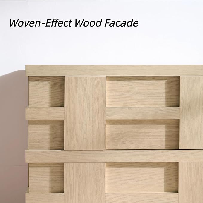 VividVibe Night Stand, Nightstand with Drawers, Bedside Table Large 3D Woven Texture Side Table Bedroom Home Office, End Table Mid Century Modern Accent Wooden Night Stand Light Oak