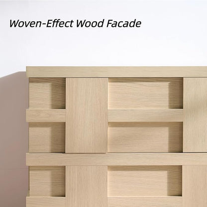 VividVibe Night Stand, Nightstand with Drawers, Bedside Table Large 3D Woven Texture Side Table Bedroom Home Office, End Table Mid Century Modern Accent Wooden Night Stand Light Oak