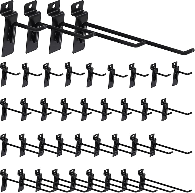 40Pcs 2/4/6/8 Inches Black Slatwall Panel Hooks Assortment Set, Heavy Duty Slat Wall Hanging Display Hooks Pegboard Hanger Hook for Garage Shop Retail (Wire Dia 5.6mm/0.22”)