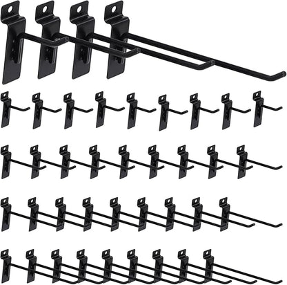 40Pcs 2/4/6/8 Inches Black Slatwall Panel Hooks Assortment Set, Heavy Duty Slat Wall Hanging Display Hooks Pegboard Hanger Hook for Garage Shop Retail (Wire Dia 5.6mm/0.22”)