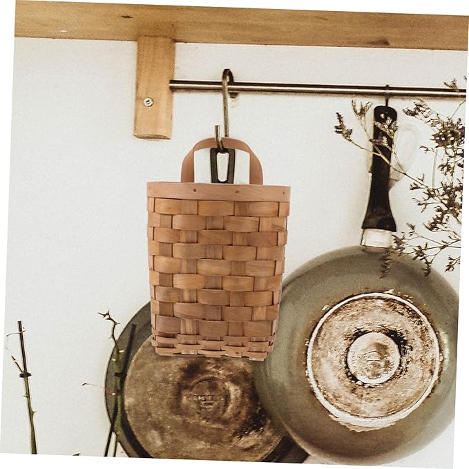 Zerodeko Woven Wall Hanging Basket Storage Organizer with Handle Hanging Bin for Dorm Cosmetics and Household Items Carbonized Color