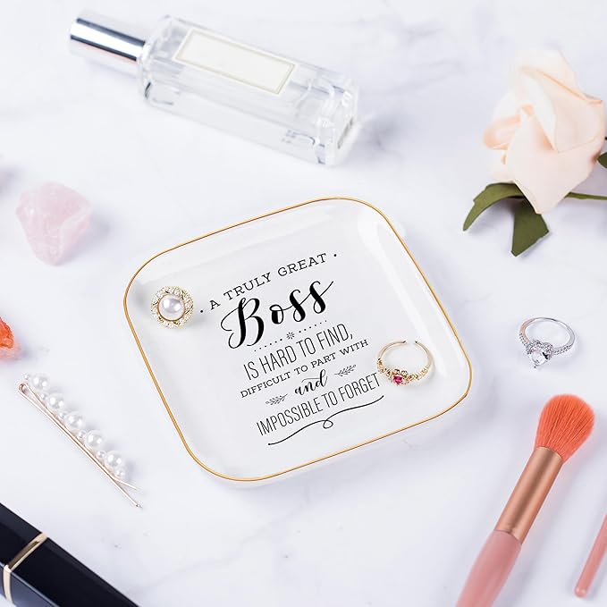 Piudee Boss Lady Gifts for Women, Gifts for Boss Jewelry Dish A Truly Great boss is Hard to find...and Impossible to Forget, Female Boss Gifts for Women Christmas Birthday Bosses Day Gifts