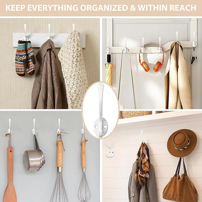 14 Pack Coat Hooks Wall Mounted with 28 Screws, Heavy Duty White Towel Hooks Metal Double Hooks, No Rust Retro Rustic Wall Hooks for Hanging Towel, Coat, Scarf, Bag, Hat, Cup, Key