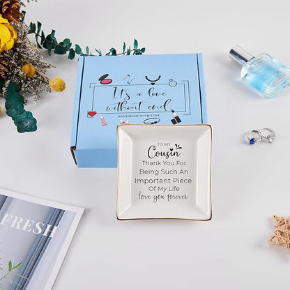 COZITED Cousin Gifts for Women, To My Cousin Trinket Tray Jewelry Dish, Cousins Birthday Gifts for Cousin Christmas Mothers Day Valentines Gift - Thank You for Being Such An Important Piece of My Life