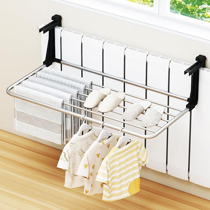 Tangkula Portable Clothes Drying Rack, Extendable Radiator Clothes Airer with Robust Aluminum Frame for Balcony Railings Windowsill, Folding Towel Rack for Indoor & Outdoor Use (Large)