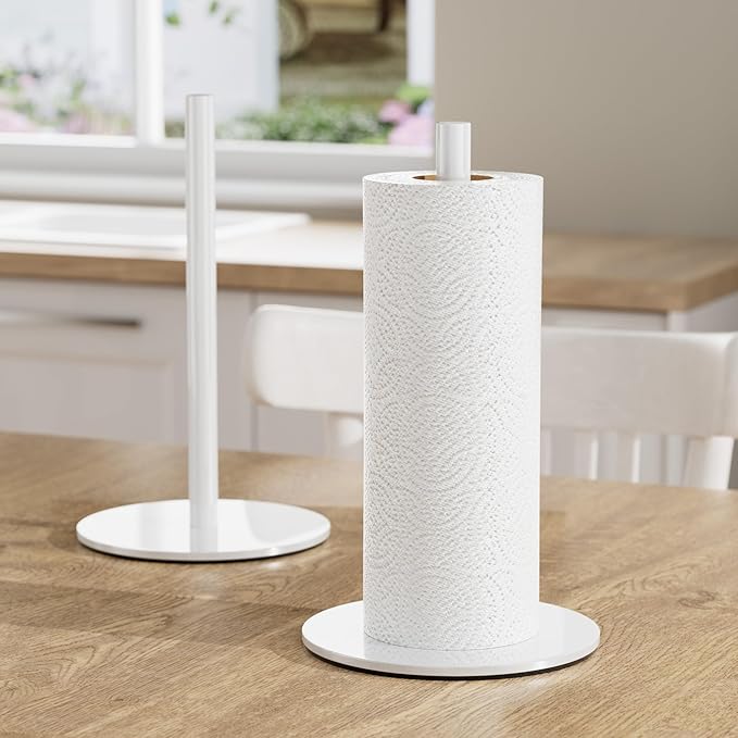 White Paper Towel Holder Free-Standing Kitchen Roll Holder, Kitchen Towel Holder for Kitchen Rolls Organizer, Classic Fashion Kitchen Roll Dispenser Suit for Any Kitchen
