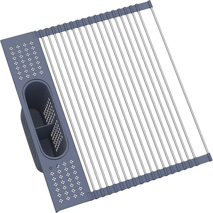 LEMIKKLE 20" x 15.2" Roll Up Dish Drying Rack Over The Sink Dish Drying Rack,Multi-Purpose Kitchen Rolling Dish Drainer Foldable SUS304 Stainless Steel Dish Drying Rack
