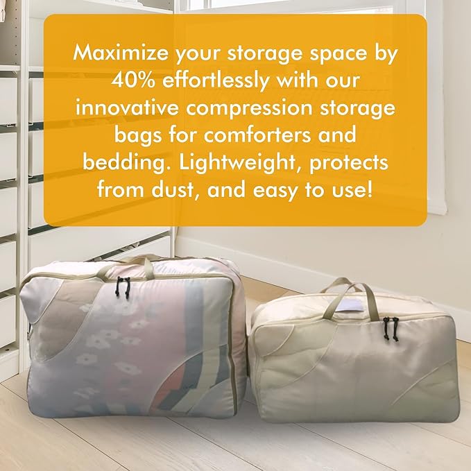 HappiBox 2-pack Comforter Storage Bag - Compression Organizer, Pillow, Blanket, Bedding, Duvet - Space Saver Collapsible Extra Large Mesh Packing Cube - Queen King Size (2-pack Medium Size (24x14x11))