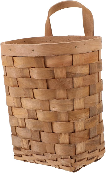 Garneck Wall Hanging Woven Storage Basket Wood Wall Mounted Organizer with Handle Compact Nordic Style Storage Bin for Kitchenware Makeup Tools and Keys Carbonized Color