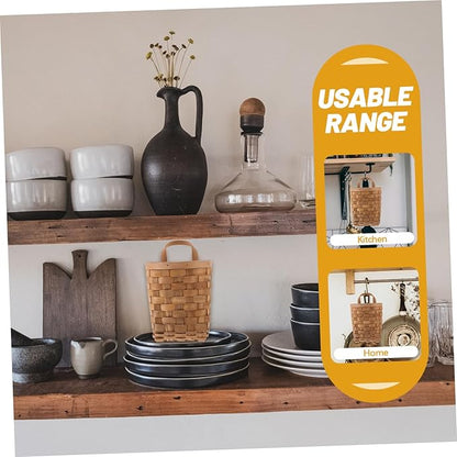 Natural Wood Hanging Basket Organizer for Kitchen and Wall Storage Woven Basket with Handle for Household Items Rustic Wall Decor Multi Purpose Hanging Storage Bin