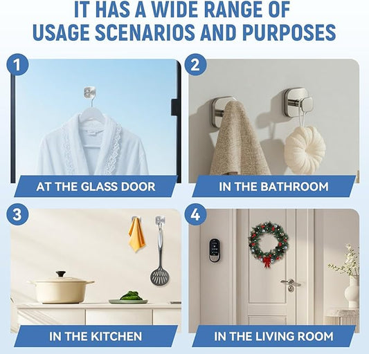 IGDALAR Suction Cup Hooks 4 Pack - Heavy Duty Vacuum Towel Hooks (Max Load 15 lbs) for Shower, Removable Waterproof Wall Hangers for Bathroom Glass, Window & Kitchen (Silver)